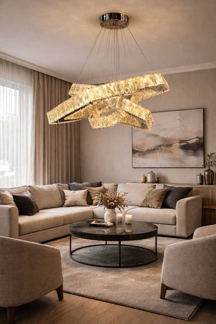 60x40x25 ALTIGEN GÜMÜŞ MODERN KRİSTAL AVİZE
