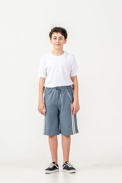 Boys' Shorts with Double Striped Piping on the Sides and Left Pocket Cover with Print