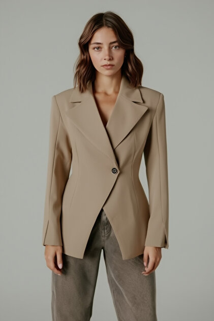 Khaki Double-Breasted Single-Button Jacket - 7011