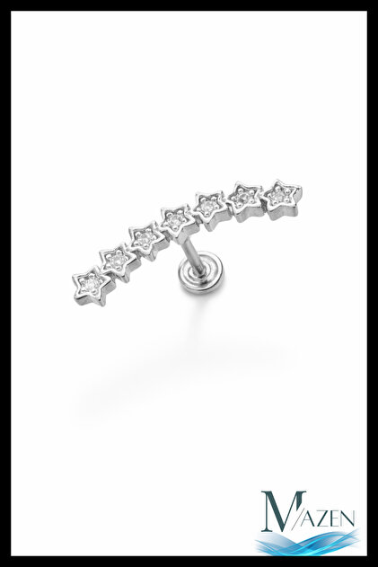 MAZEN 7 Yıldız Taşlı Gold Helix Piercing | 316L Çelik | Kıkırdak