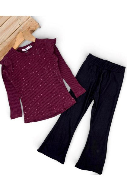 Set elegant din de tranziție piese pentru fete material reiat Stone l 4-12 ani Stone evazat Leggings și bluză