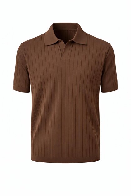 Plus Scorpion Erkek Polo Yaka Slim Fit Triko Tişört Dikey Çizgili
