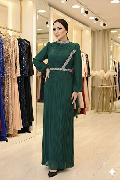 sachin and babi light blue dress Ladies V-Neck Gown Parted Pocketed Skirt Classy Elegant Prom Dress Green / L