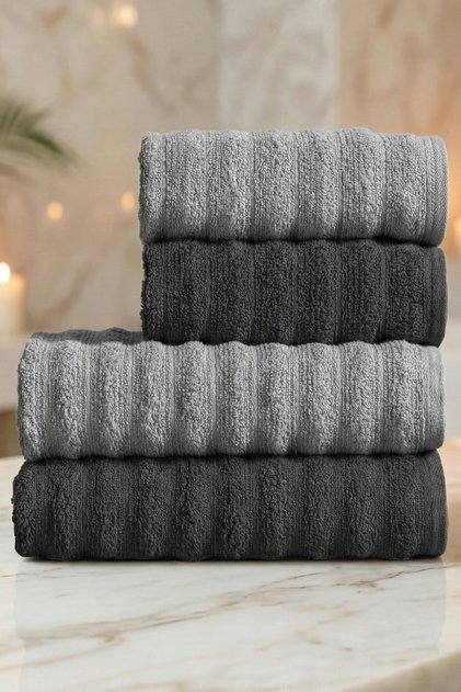 Wavy 4-Piece Towel Set - 100% Cotton (2 Pieces 70X140-2 Pieces 50X90) | Modern and Luxurious Series, Hammam Set