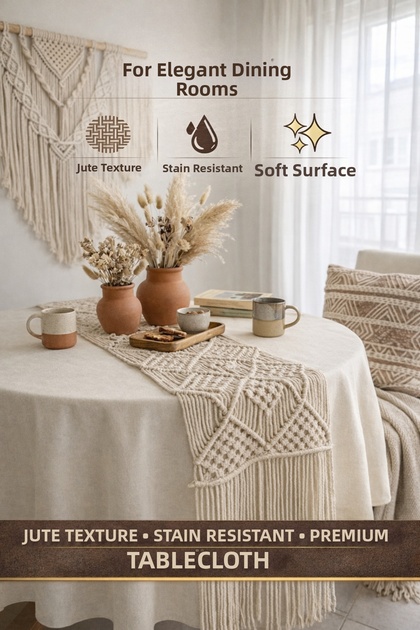 Round Gardenia Cream Linen Textured Tablecloth Stain Resistant, Soft Surface