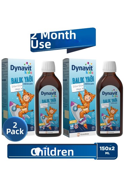 Kids Orange Flavored Fish Oil 150 ml X2 - 1300Mg Fish Oil for Children, Omega-3, Epa,