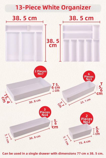 White Color 13 Piece Organizer (38.5 cm * 38.5 cm - 2 Sets)