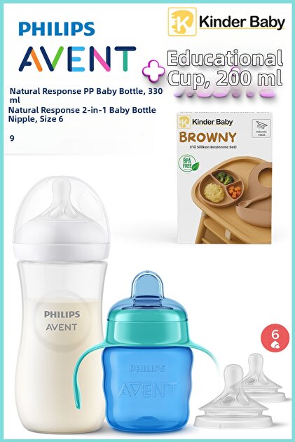 Natural Response Feeding Bottle 330 ml + Educational Cup + 6 Month Pacifier Feeding Set Gifted