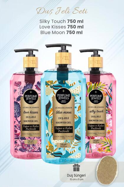 Shower Gel Silky Touch, Love Kisses, Blue Moon 750 ml and Shower Sponge