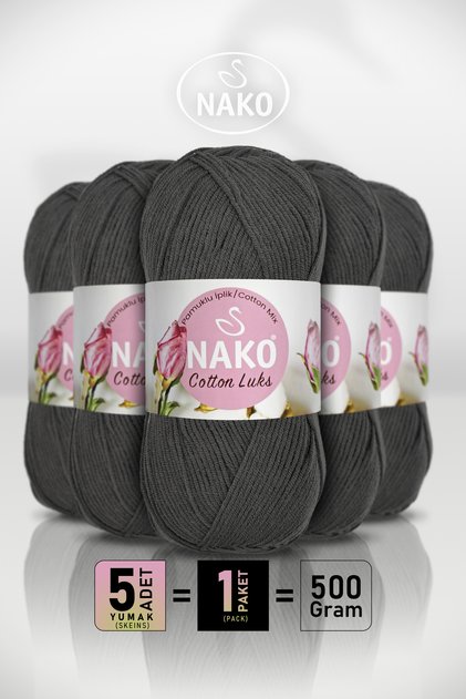 COTTON LUKS - Koyu Gri (97599) - 5'li Paket x 100gr/330m - Pamuklu Hırka Yelek Amigurumi İpi