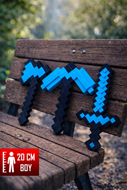 YAGLİZ Büyük Boy 20 CM Minecraft Elmas Kılıç-Kazma-Balta Üçlü