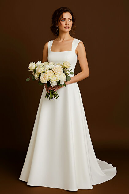 ASL Square Neck Wedding Dress- Trendyol