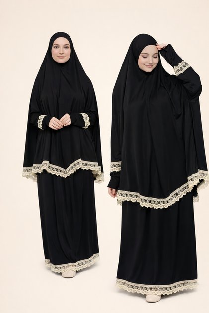 Women's Hijab Prayer Seasonal Double Piece Embroidered High Quality Non-Sweating