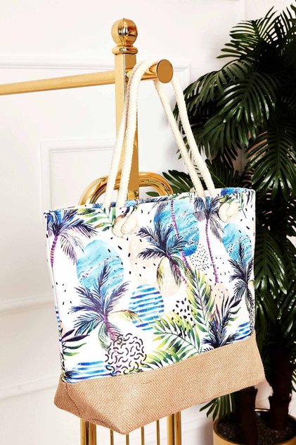 Patterned Straw Detailed Beach Bag -133