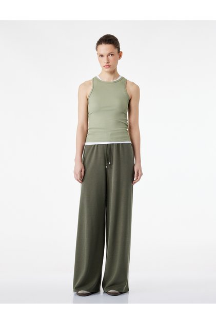 Pantaloni de trening cu picior larg, cu șireturi, cu talie elastică, din amestec de țesături modal