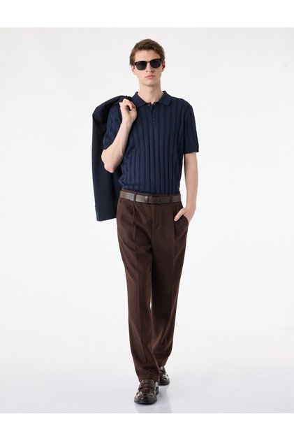 Regular Fit Short Sleeve Textured Buttoned Polo Collar Knitwear T-Shirt