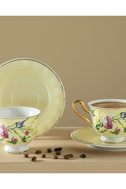 Vanilla New Bone China 4 Parça 2 Kişilik Kahve Fıncan Takımı 90 Ml Açık Sarı