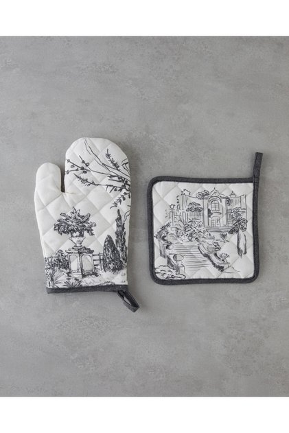 Valessa Polyester 2'li Mutfak Seti 17x30 cm+20x20 cm Krem-Gri