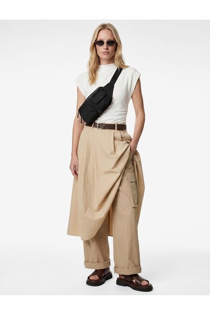 Cotton Draped Cap Sleeve High Neck T-Shirt