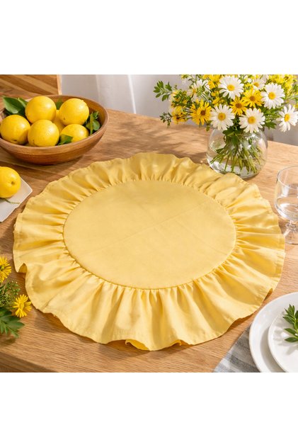 2-Piece Yellow Cotton Linen Ruffle Set with Placemat Supla Pieces