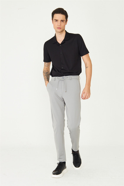 Gray Modern Cut Lace-Up Smart Casual Jogger Pants