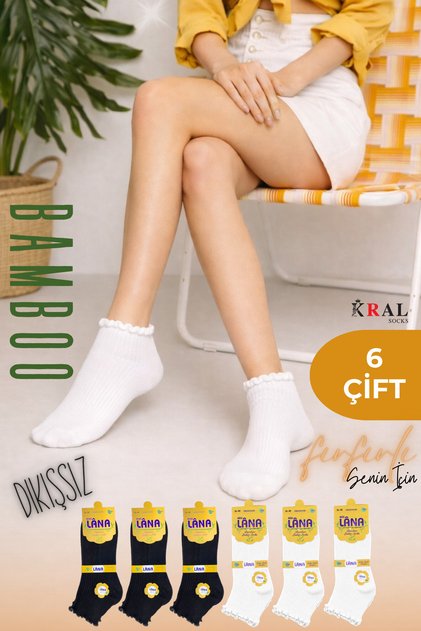 6 Pairs of Women's Bamboo Booties Ruffled Seamless Socks