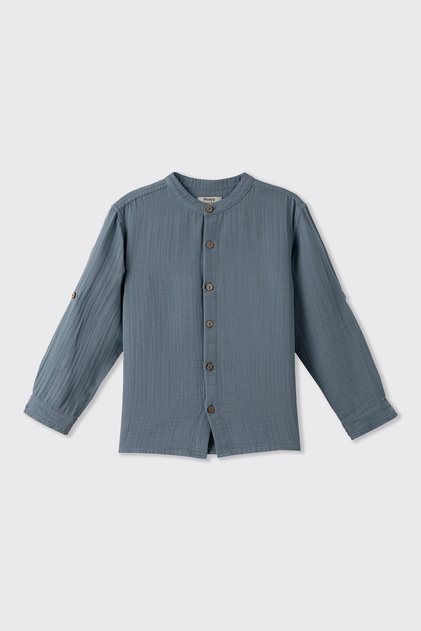 Boy's Long Sleeve Judge Collar Muslin Indigo Blue Shirt