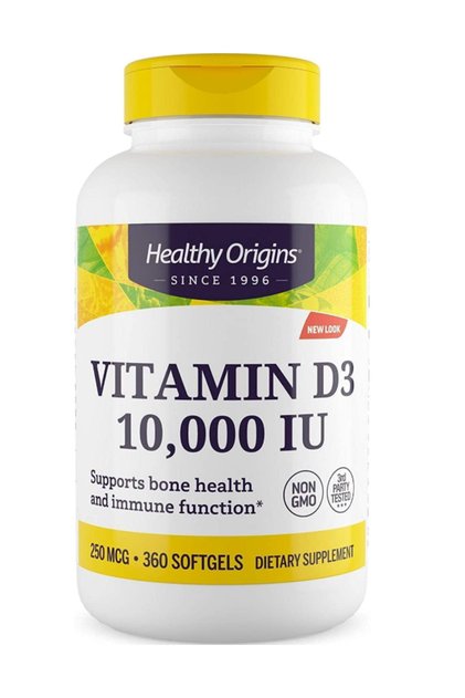 Vitamin D3 10,000 IU (Non-GMO, High Potency, Bone Support, Immune Support,), 360 Softgels