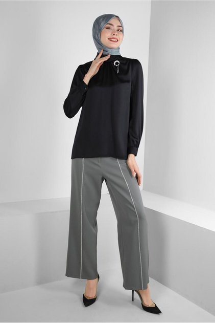 STONE DETAILED CUFFS BUTTONED BLUZ 43538