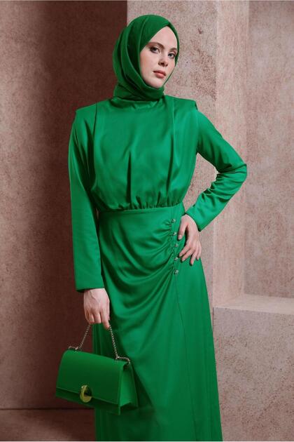 BUTTON DETAILED SATIN DRESS 44429