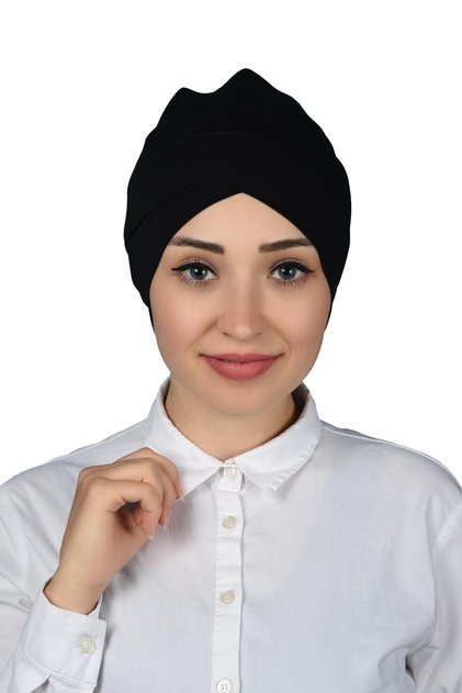 Cross Outer Hijab Cap Combed Cotton - Black
