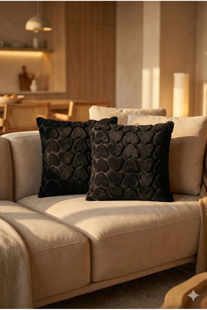 2-Piece Plush Heart Patterned Throw Pillow Cover 45X45 cm | Zippered Decorative Pillow Case