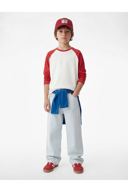 Color Blocked Ecru Boys' Long Sleeve T-Shirt 6Skb10321Tk