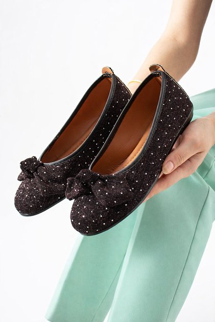 Women's Stone Detailed Bowknot Ballerina Casual Office Shoes Ballerina Stc1249