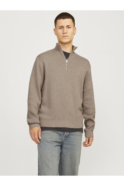 Strickjacke mit Viertelreißverschluss Einfarbig Strickjacke mit Viertelreißverschluss