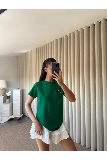Basic with Teddy Bear Embroidery - Green