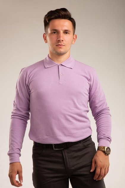 Lilac Long Sleeve Young Boy High School School Lakos Polo Collar T-shirt