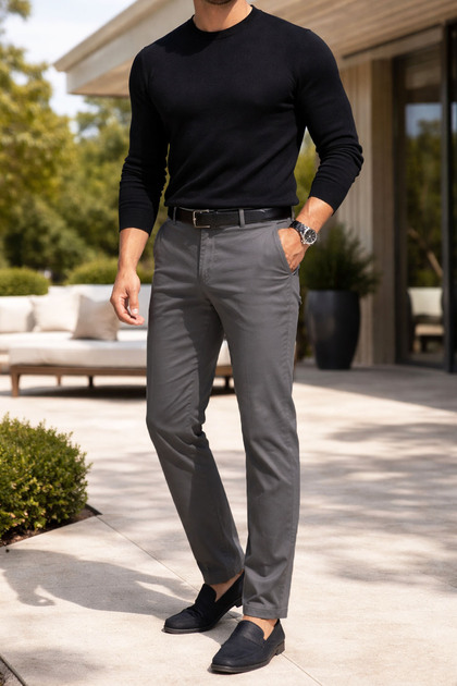 Erkek Füme Likralı Kanvas Pantolon Cepli Casual Chino Regular Kesim