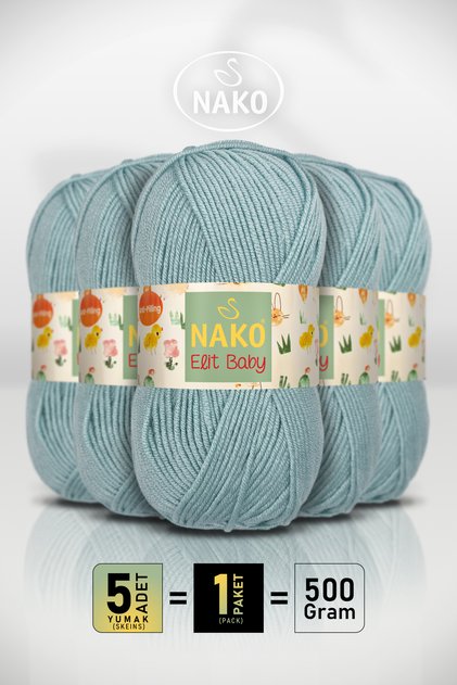 Elit Baby • Azure Green (10482) • 5-Pack × 100 Gr / 250 m • Baby Yarn • Anti-Pilling, Non-Pilling • Vest, Blanket, Booties