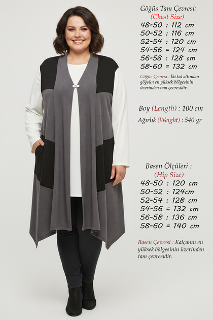 Plus Size Women's Spring Drapey Transitional High Quality Knitted Mother Asymmetrical Gray Tunic Vest