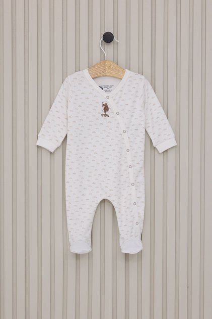 Baby Boy Crew Neck Pigment Printed Winter Regular Fit White Jumpsuit Usb2024-C-V1