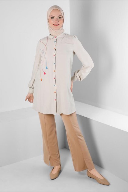 SEWING DETAIL TASSELED SHIRT TUNIC 43612