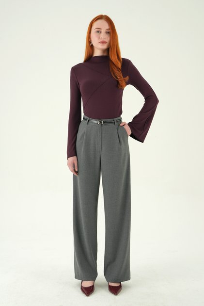 Anthracite Front Pleated Belt Piece Trousers 8399A