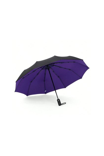 Umbrela telescopica automata rezistenta la vant, cu 10 nervuri, material ultra rezistent, solida, negru si interior violet