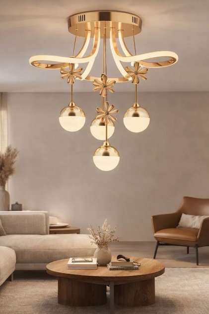 Zarafeti ve Işıltıyı Bir Arada Sunar Lüks Tasarım Led Avize - Gold