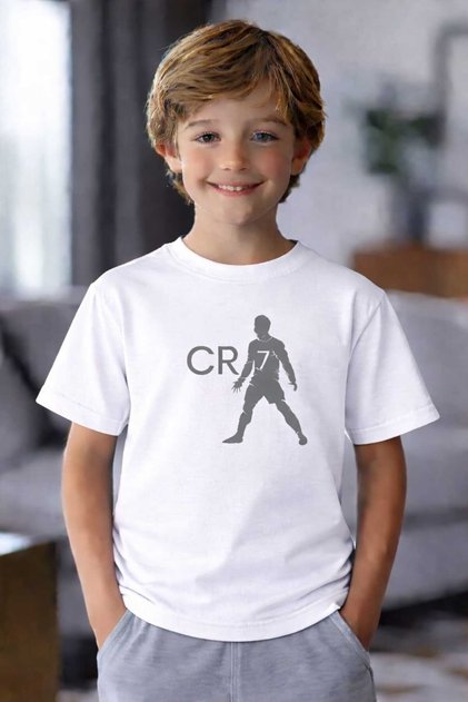 Ronaldo Printed White Kids T-Shirt