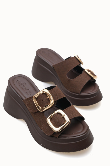 Heilrele Women's Slippers 0012908 Brown Leather Textured