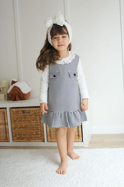 Girl's Crow's Feet Patterned Shirt Dress Stylish Comfortable and Special Occasion Combination-6382-Jlb-088