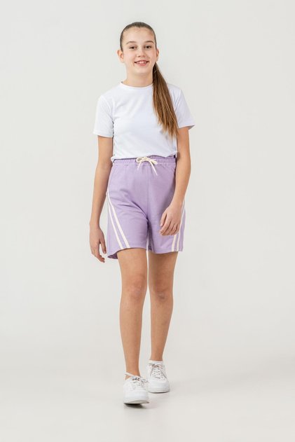 Side Double Stripe Trimmed Girls' Shorts