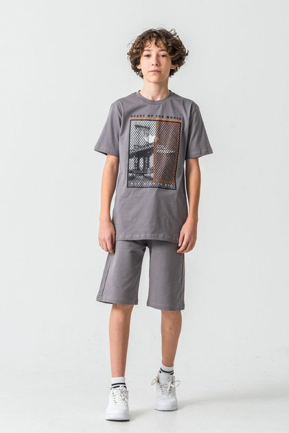 Heart of the World Printed Pocket Bottom New York Amazing City Printed Boys' Shorts - T-Shirt Set